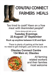 Otautau Connect Farmers Meals on Tuesday Evenings, Southland