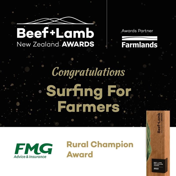 Surfing for Farmers recognised as Rural Champions at B+LNZ Awards